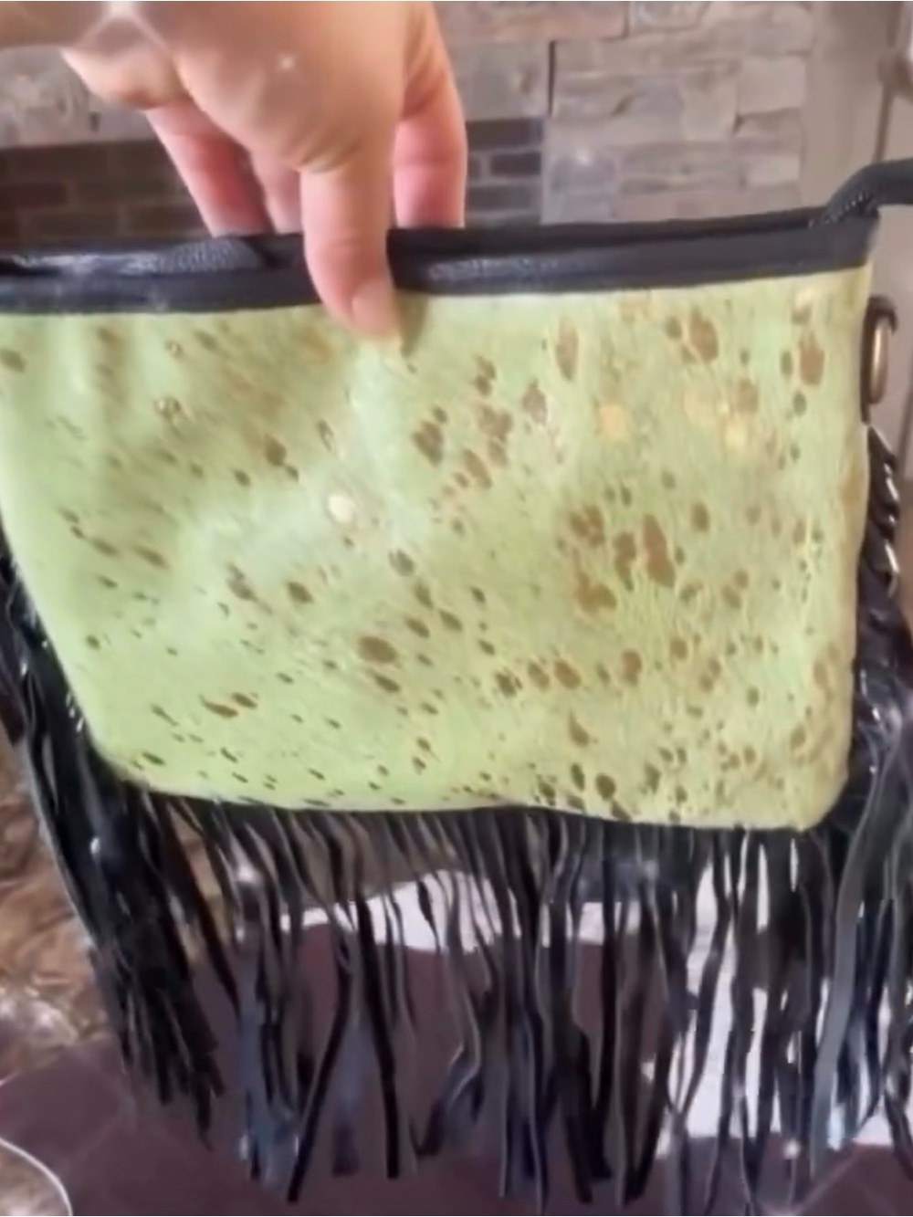 Fringe Crossbody Bag with Lime Green Metallic Accent